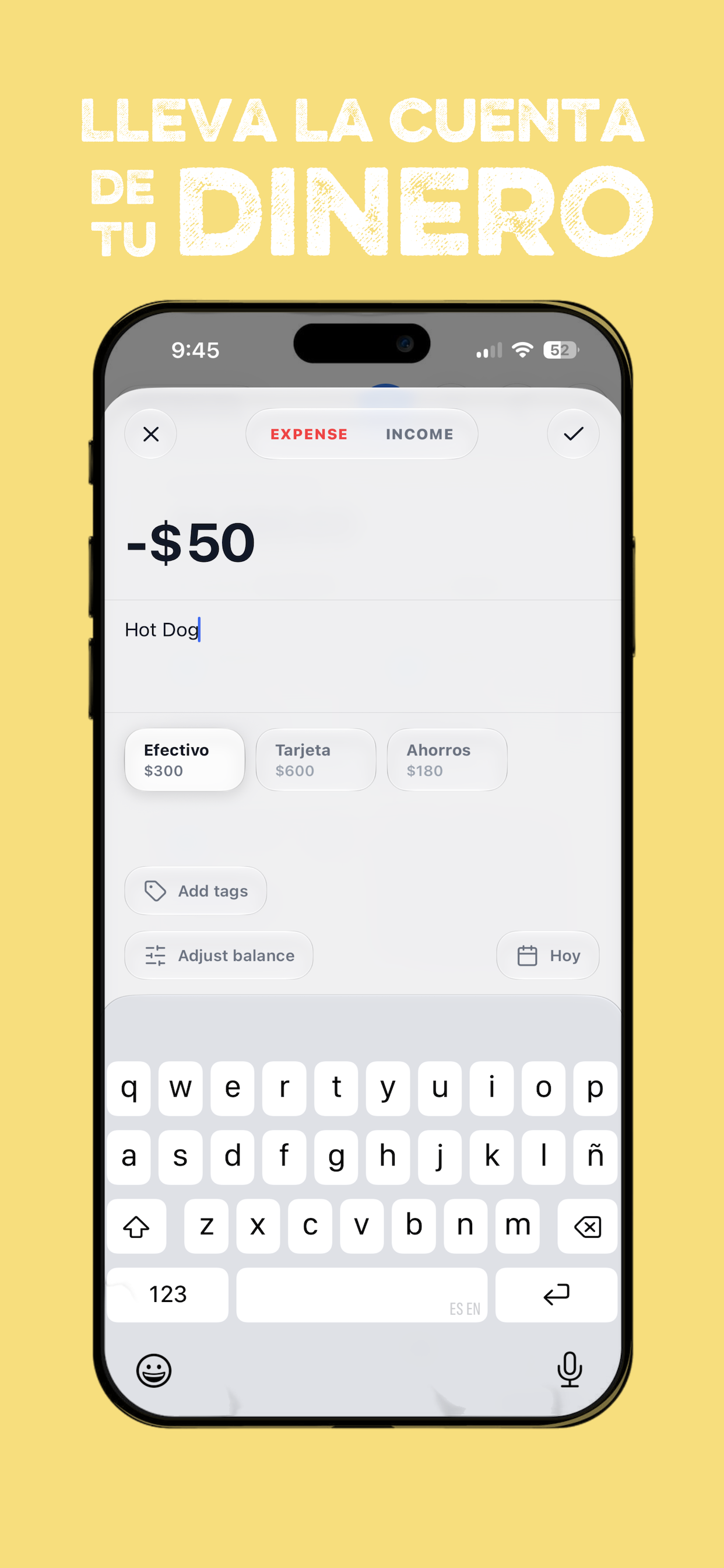 Finances feature screen