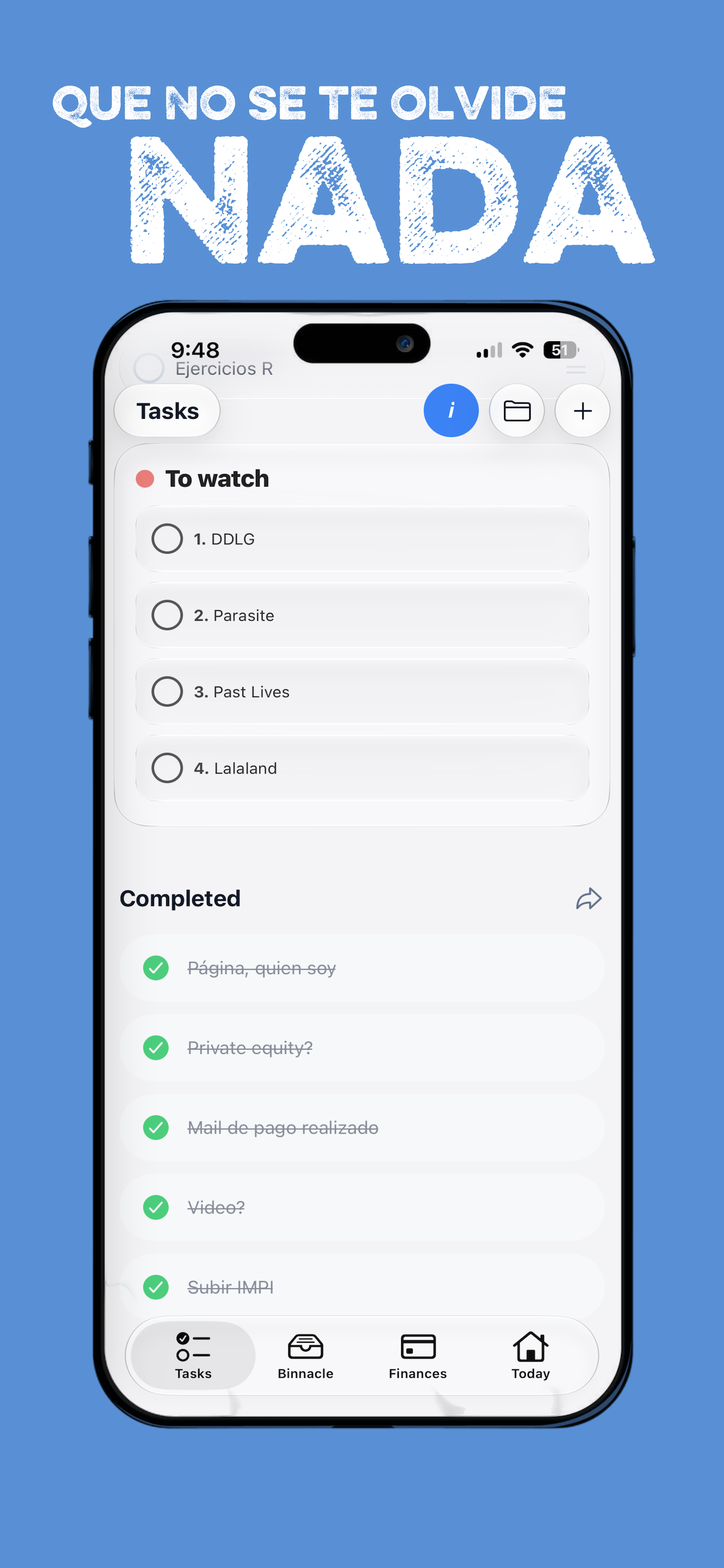 Tasks feature screen
